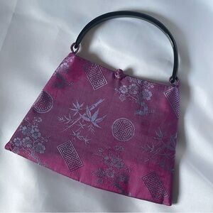 Small Silk Brocade Dark Fuchsia Pink & Silver Patterned Top Handle Bag
